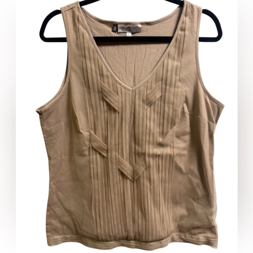 Lined Gauze Sleeveless Top, Tan, Jennifer Lopez, L